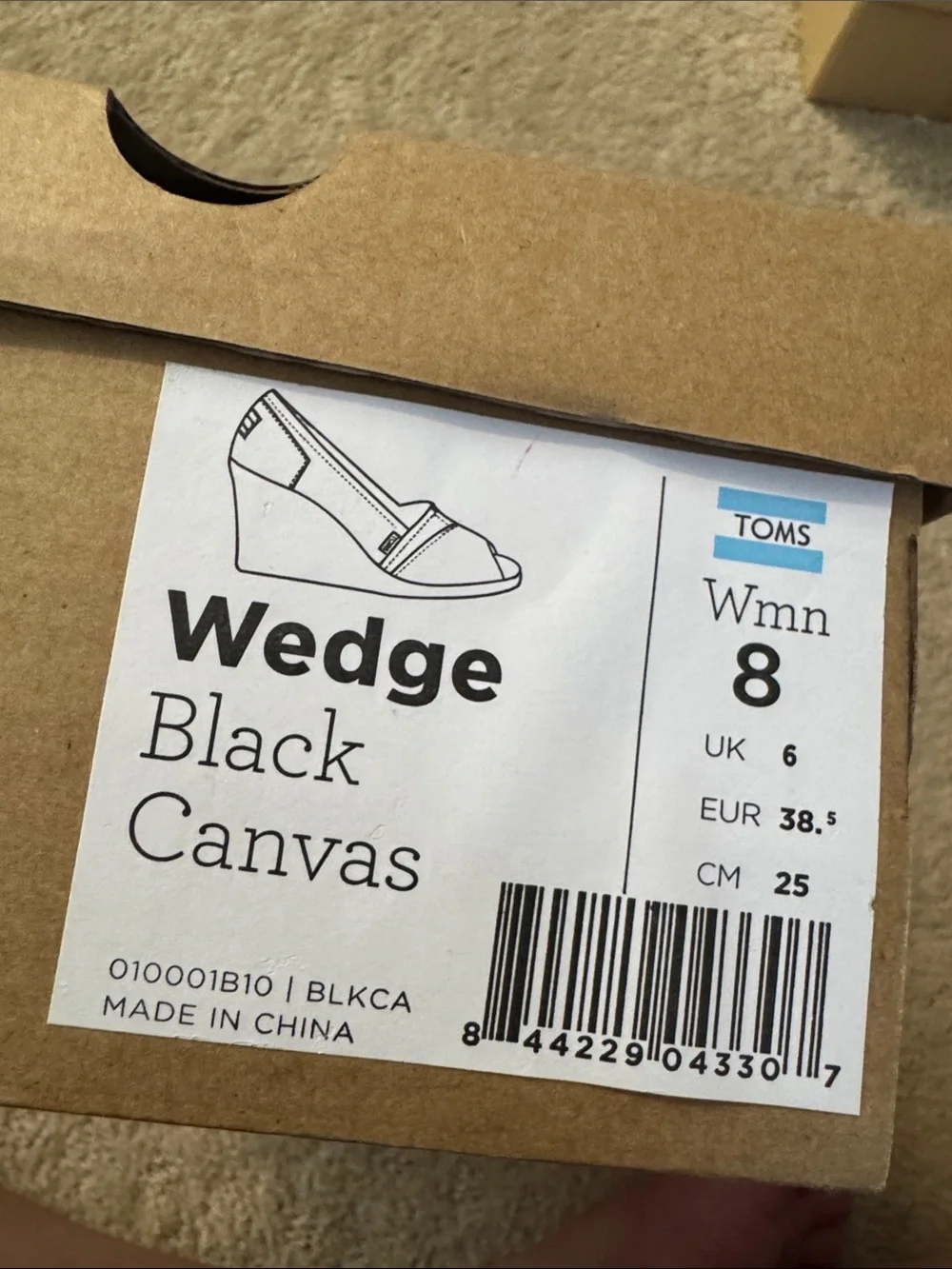 TOMS Women’s Black Canvas Peep-Toe Flats